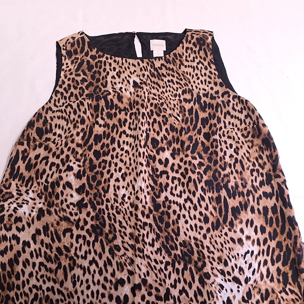 Chico's Shell Top Women 1 M Brown Leopard Print Sleeveless Keyhole Back Tank